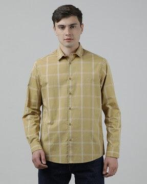 checked shirt with spread collar