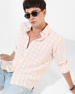 checked shirt with spread-collar