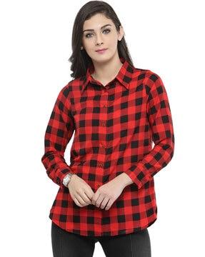 checked shirt with spread collar