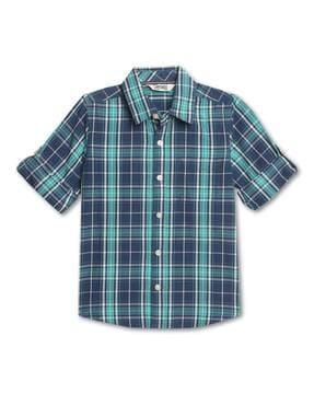 checked shirt with spread collar