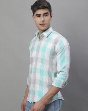 checked shirt with spread collar