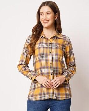 checked shirt with spread collar