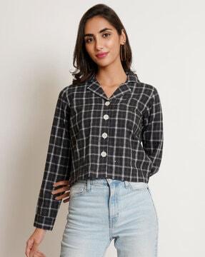 checked shirt with spread collar