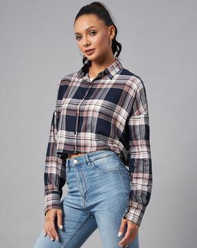 checked shirt with spread collar