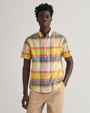 checked shirt with spread collar