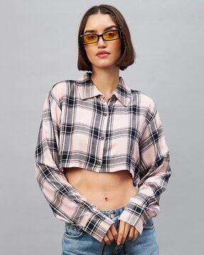 checked shirt with spread collar