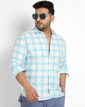 checked shirt with spread collar