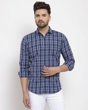 checked shirt with spread collar