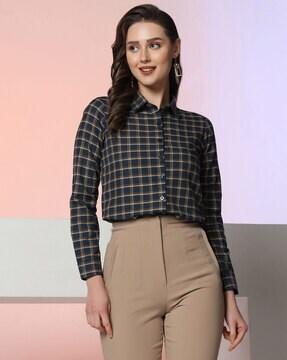 checked shirt with spread collar