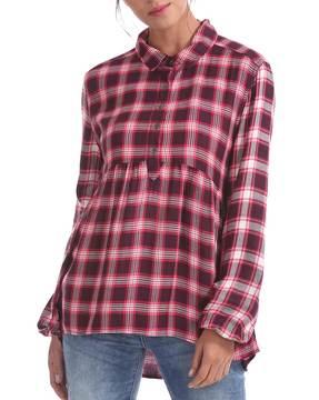 checked shirt with spread collar