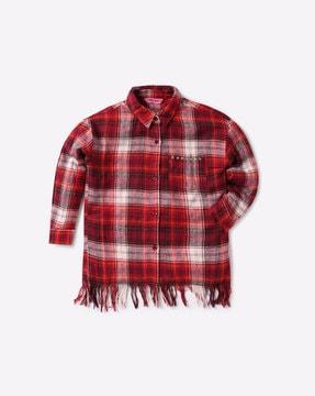 checked shirt with studded patch pocket