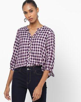checked shirt with tie-up sleeves