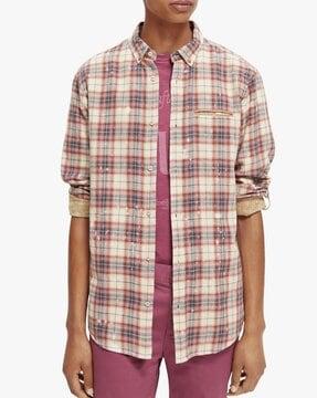 checked shirt with welt pocket