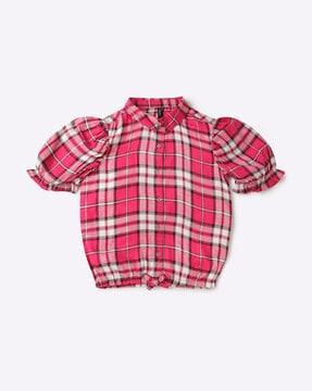 checked shirts with puff sleeves