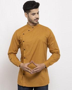 checked short kurta with band collar