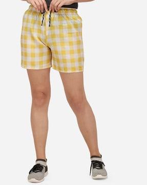 checked shorts with drawstring waist