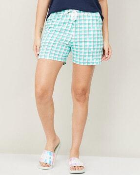 checked shorts with elasticated drawstring waist
