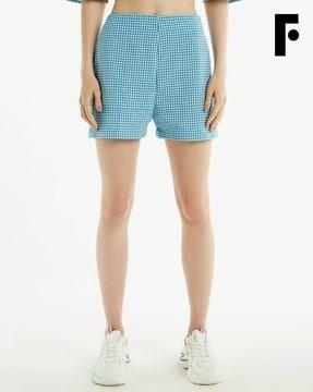 checked shorts with side zip closure