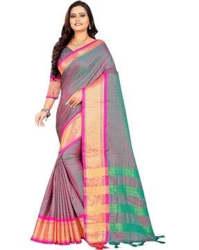 checked silk saree with tassels