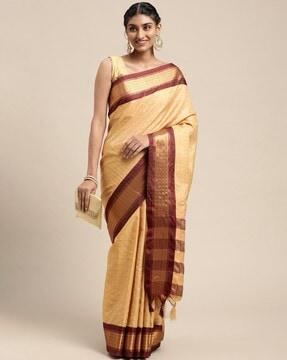 checked silk saree with tassels