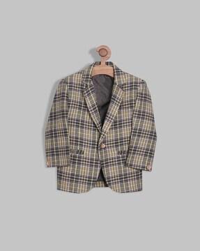 checked single-breasted blazer with notched lapel