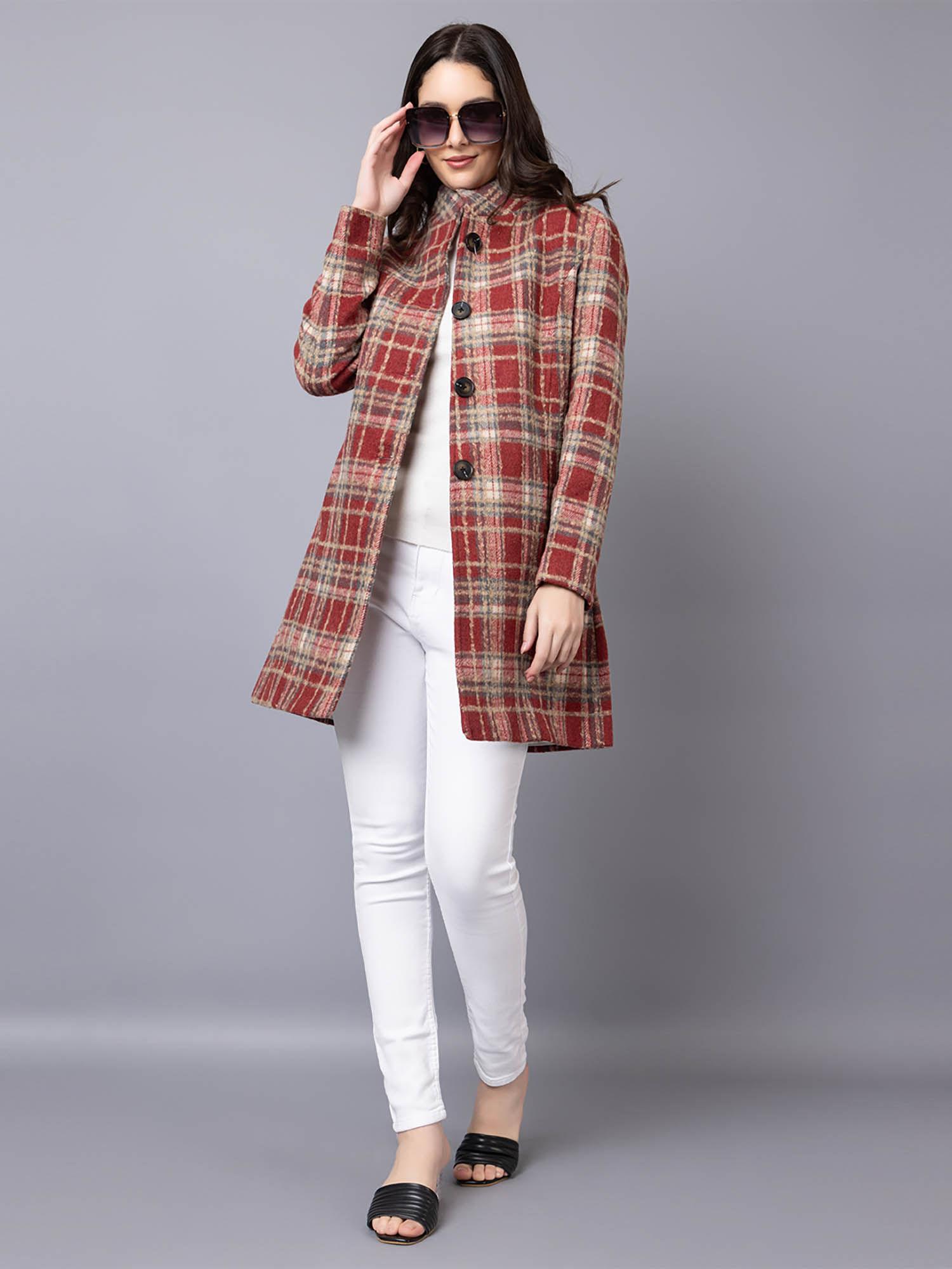 checked single breasted wool overcoat