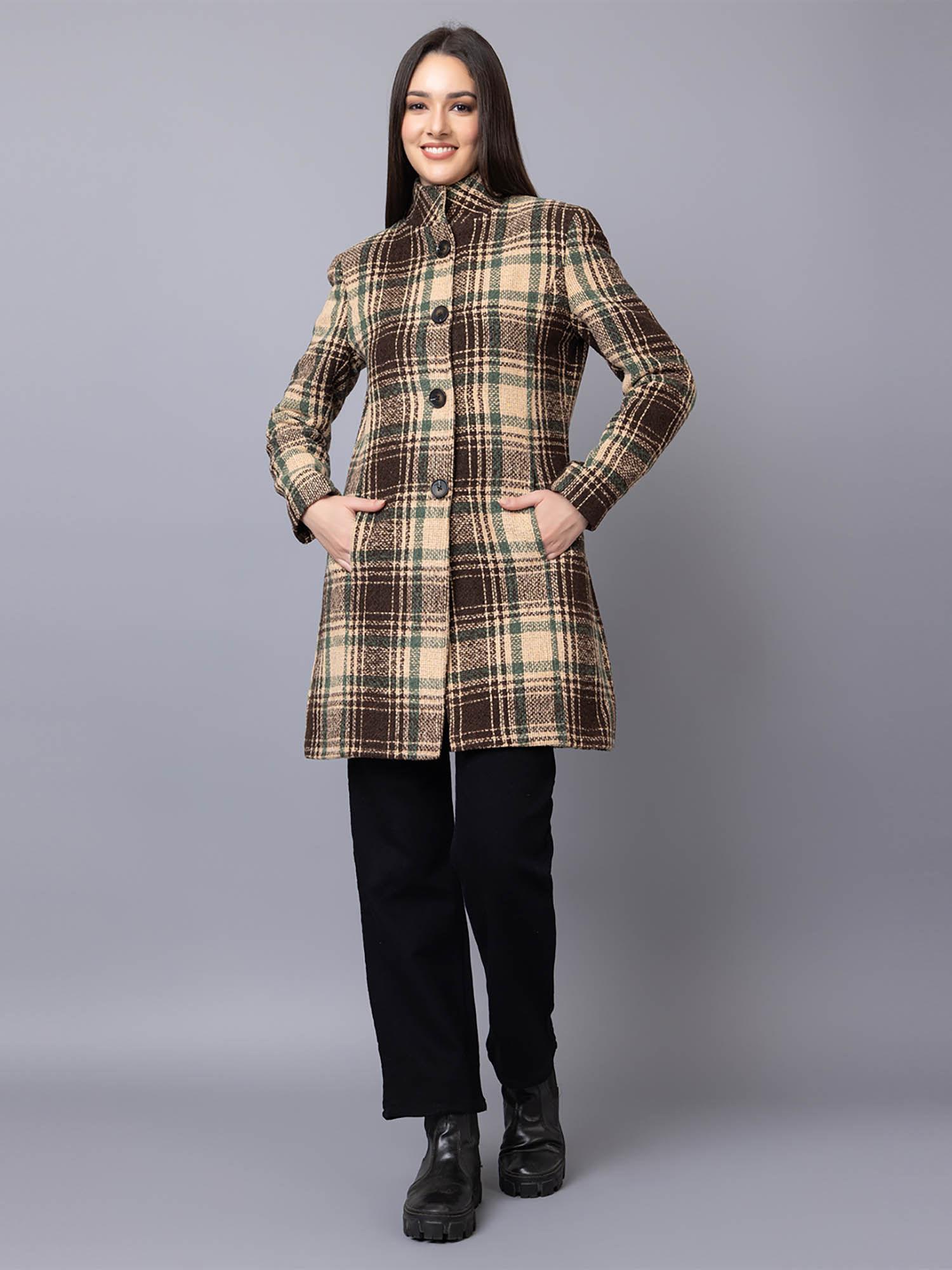 checked single breasted wool overcoat