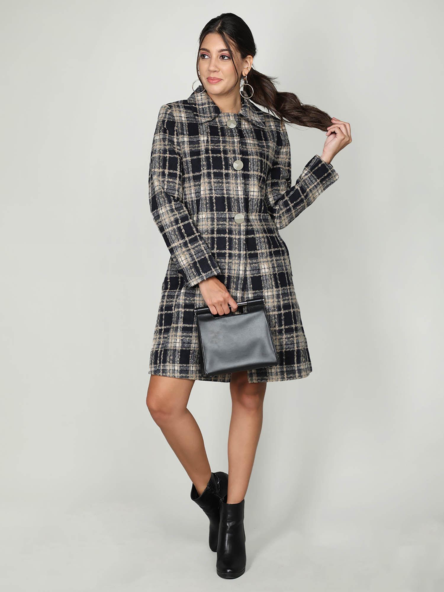 checked single breasted wool pea overcoat