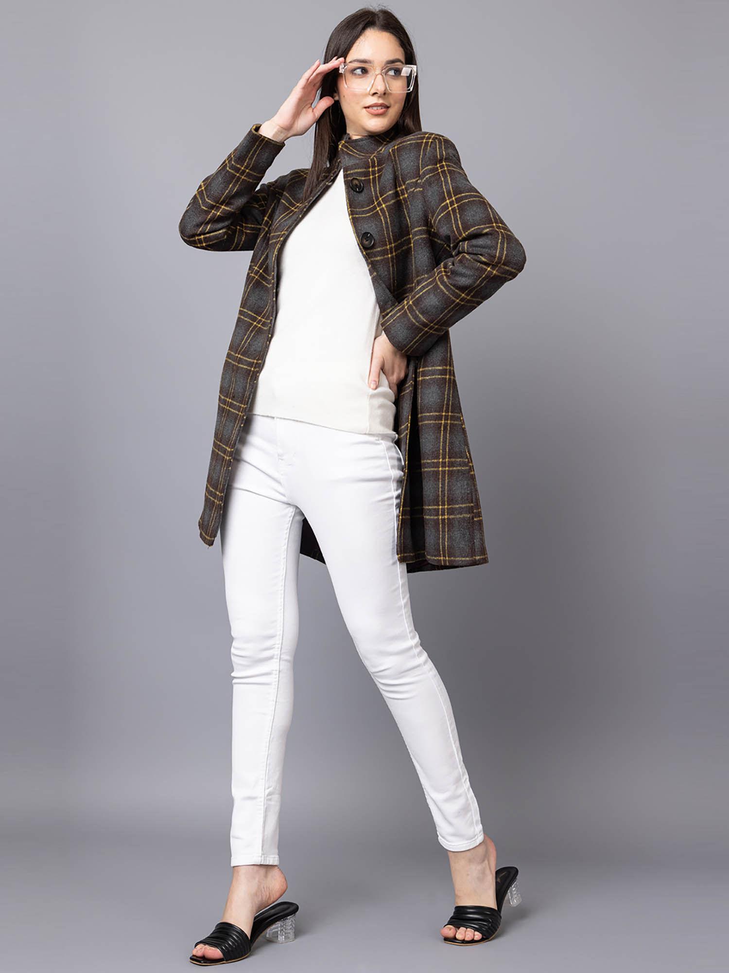 checked single breasted woollen overcoat