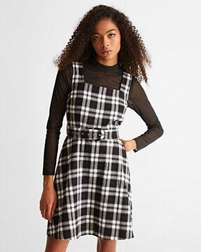 checked skater dress with belt