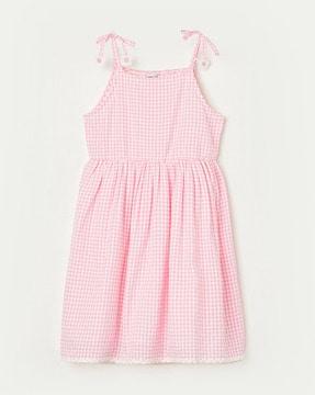 checked skater dress with tie-up