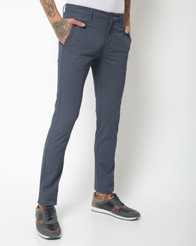 checked skinny fit flat-front chinos