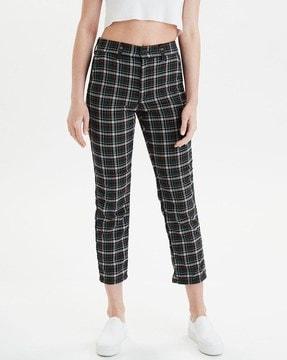 checked skinny fit flat-front pants