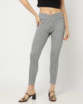 checked skinny fit flat-front trousers