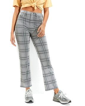 checked skinny fit high-rise trousers