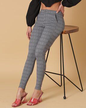 checked skinny flat-front treggings