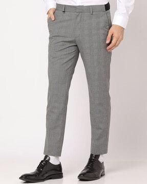 checked skinny flat-front trousers