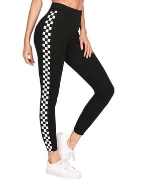 checked skinny jeggings with elasticated waist