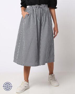 checked skirt with paperbag waist