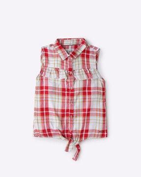 checked sleeveless top with ruffle detail