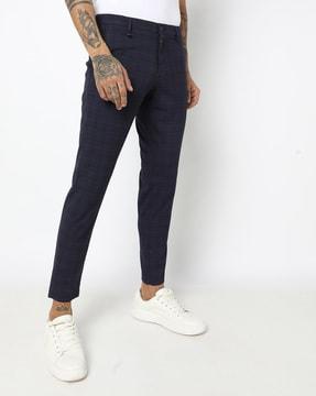 checked slim fit ankle-length pants