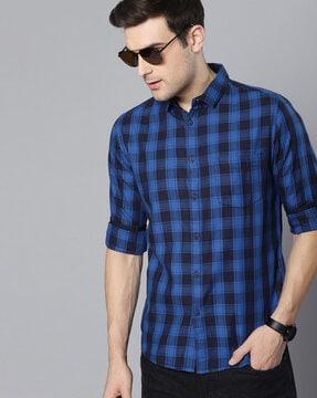 checked slim fit classic shirt