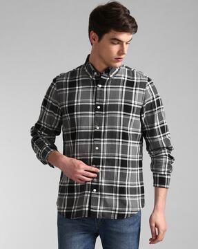 checked slim fit cotton shirt