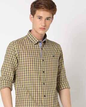 checked slim fit cotton shirt