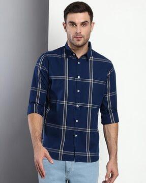 checked slim fit cotton shirt