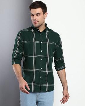 checked slim fit cotton shirt