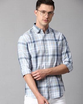 checked slim fit cotton shirt