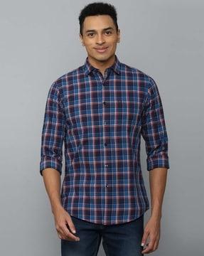 checked slim fit cotton shirt