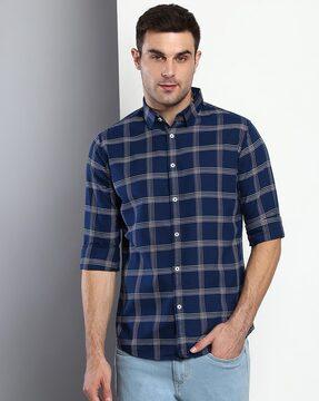 checked slim fit cotton shirt