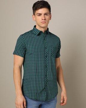 checked slim fit cotton shirt